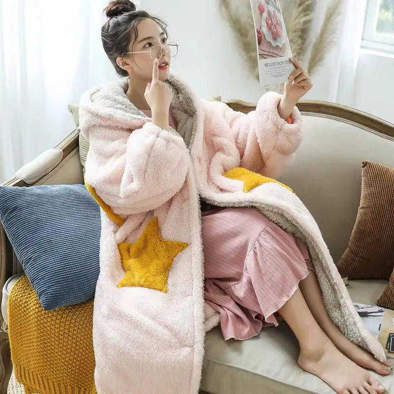 Peignoir étoile Hiver Polaire Corail/Flanelle femme