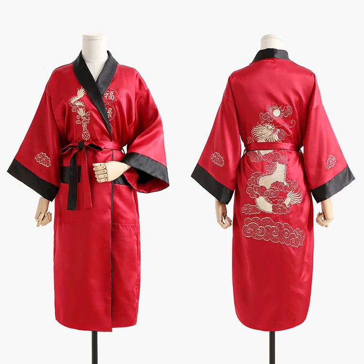 Kimono chinois dragon Satin Rayon/Soie Unisexe