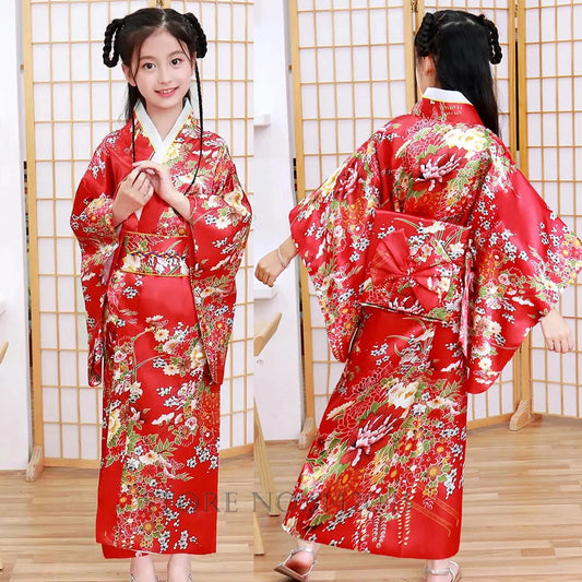 Kimono traditionnel Japonais Satin Petite Fille