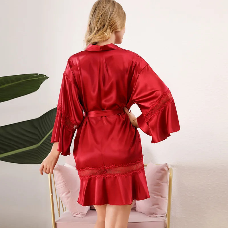 Mini Peignoir Sexy Satin Dentelle Polyester/Rayon Femme