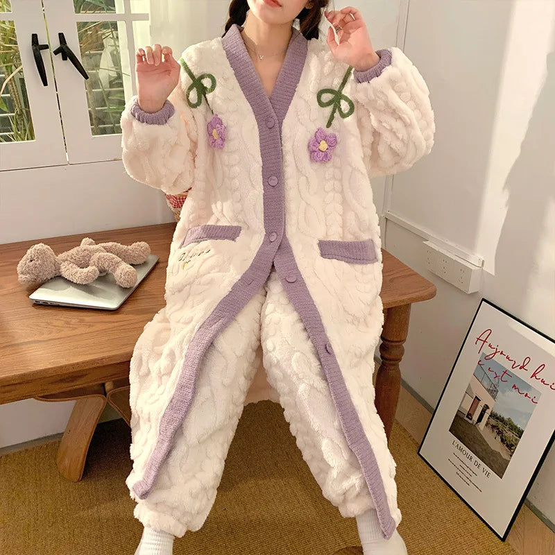 Peignoir Avec Pantalon Flanelle Femme