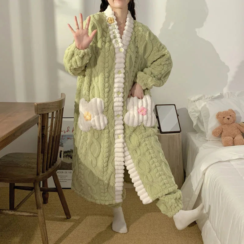 Peignoir Avec Pantalon Flanelle Femme