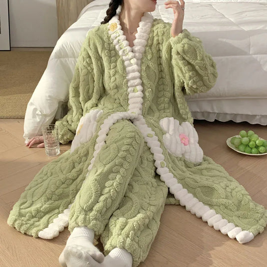 Peignoir Avec Pantalon Flanelle Femme