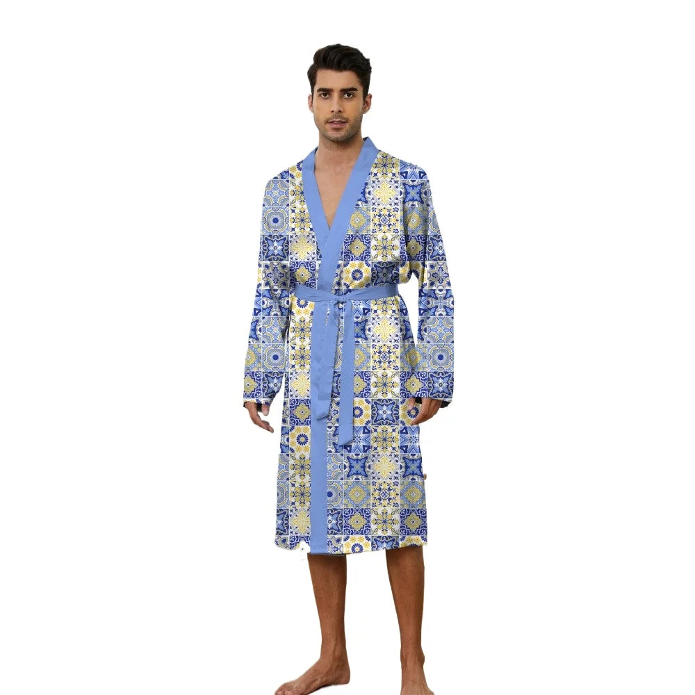 Peignoir Printemps/Automne Imprimé Géométriques Polyester Homme