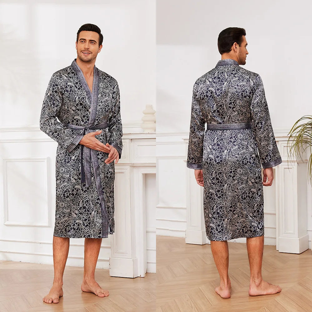 Peignoir Satin Imprimé Polyester/Rayon Homme