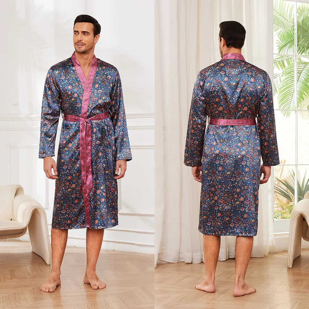 Peignoir Satin Imprimé Polyester/Rayon Homme