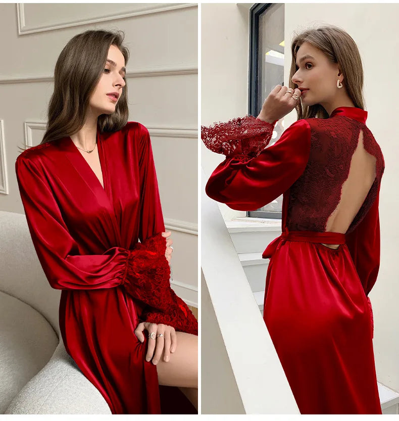 Peignoir Satin Soie Glacée Dos Dénudé Femme