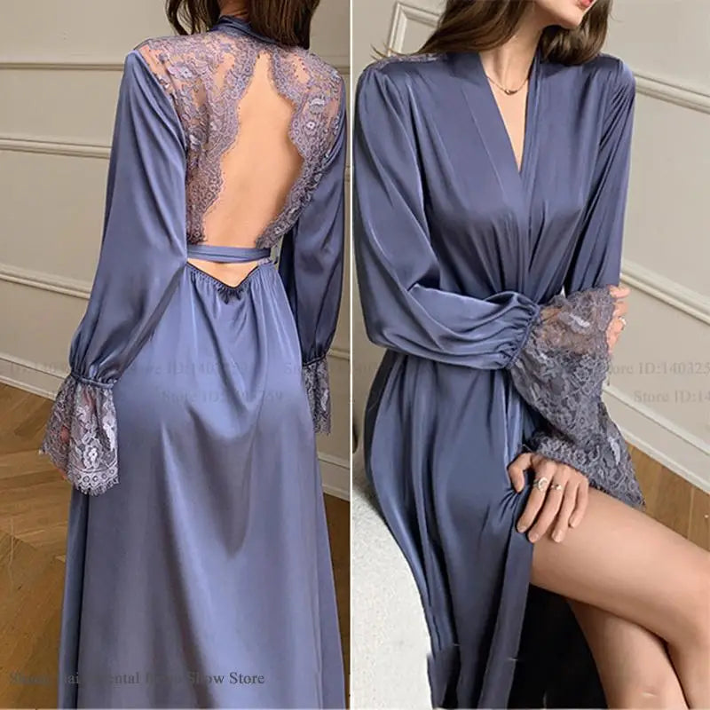 Peignoir Satin Soie Glacée Dos Dénudé Femme