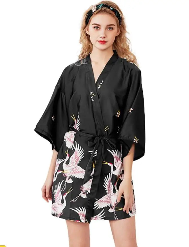 Peignoir court satin imitation soie Femme