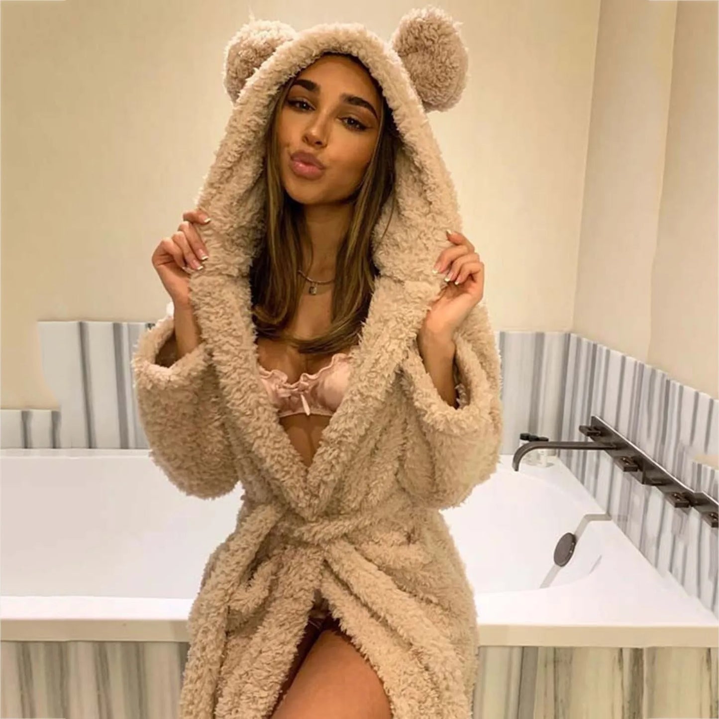 Peignoir de bain oreille femme coton/polyester