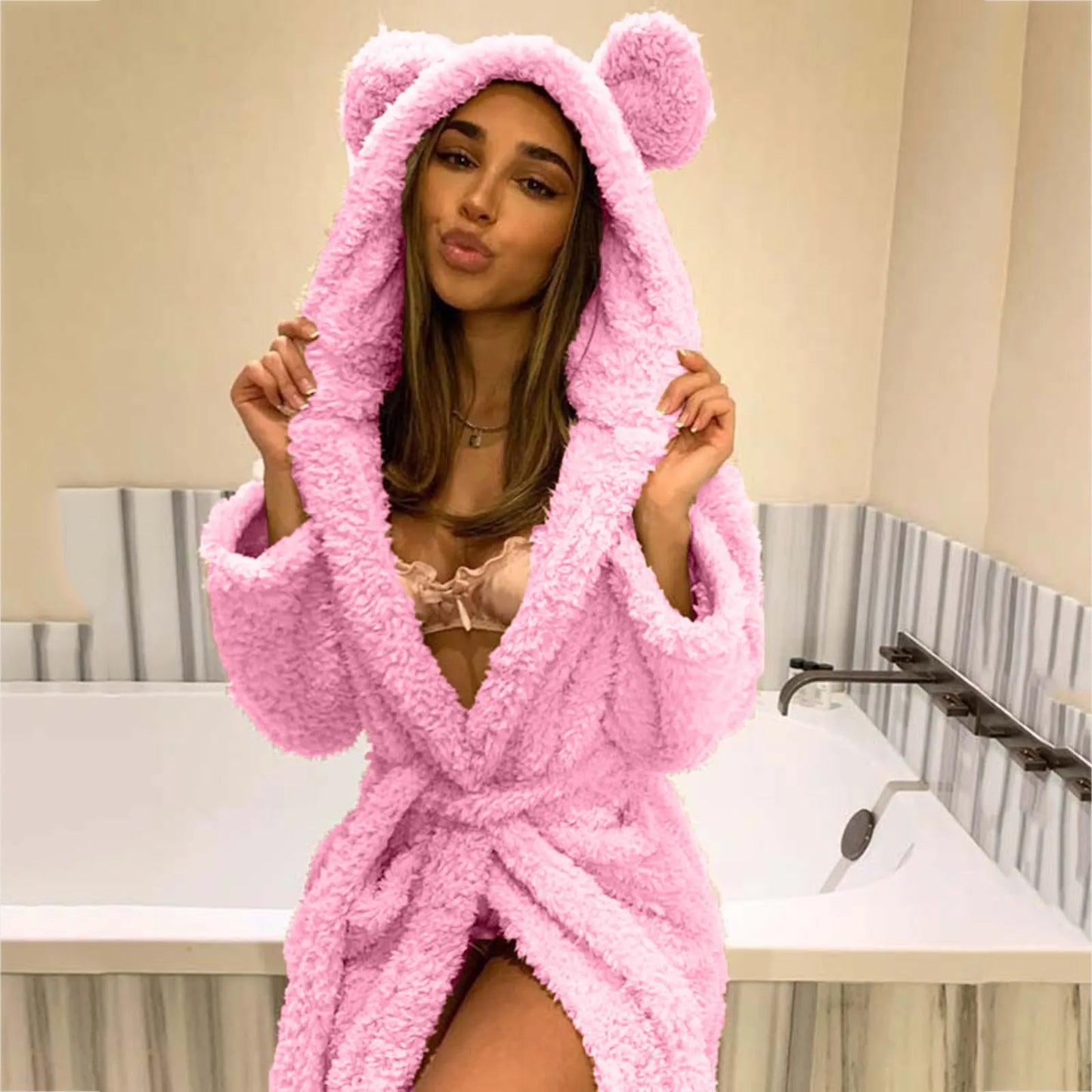 Peignoir de bain oreille femme coton/polyester