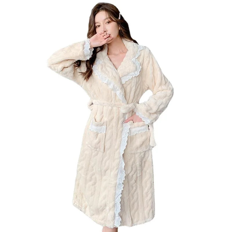 Peignoir dentelle flanelle/polaire polyester femme