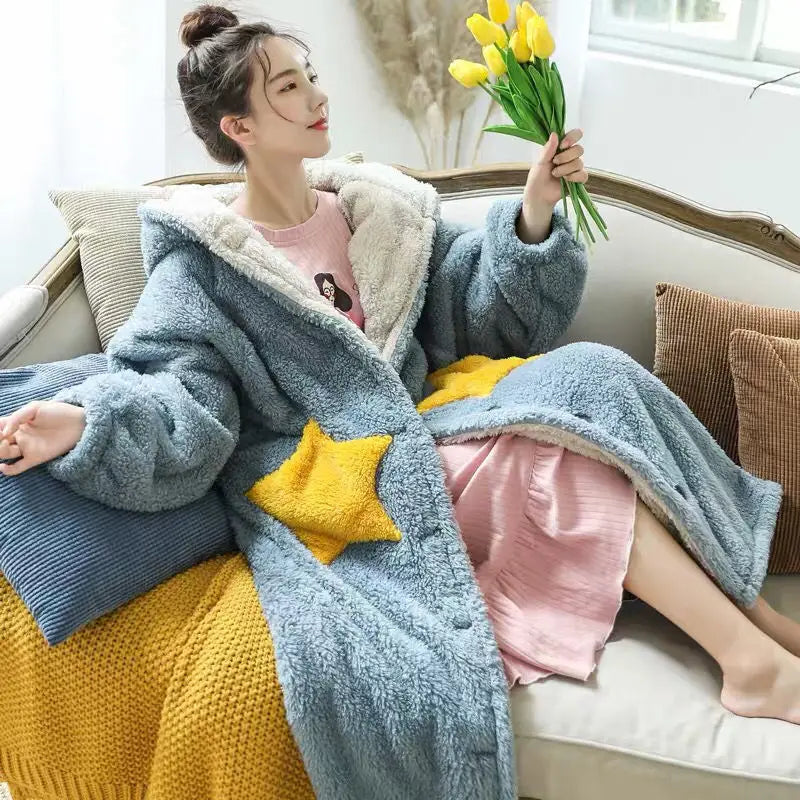 Peignoir étoile Hiver Polaire Corail/Flanelle femme