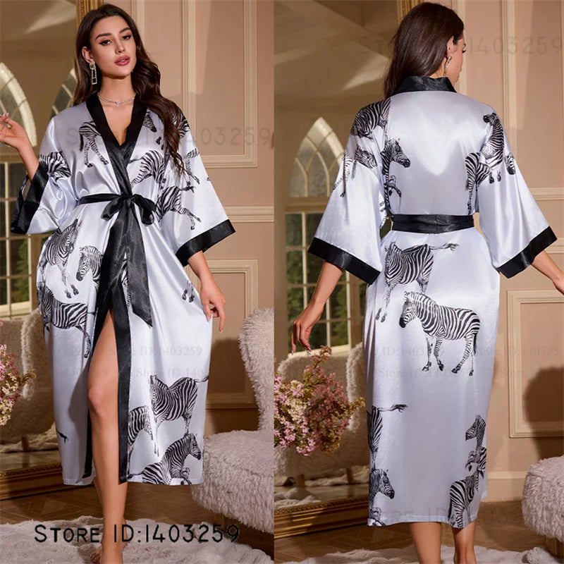 Peignoir long satin rayon soie glacée Femme