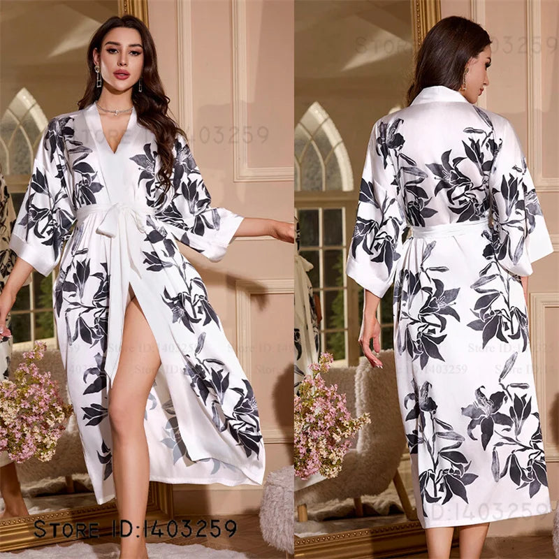 Peignoir long satin rayon soie glacée Femme