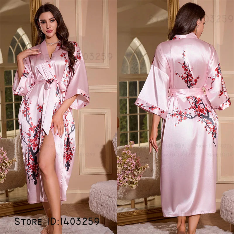 Peignoir long satin rayon soie glacée Femme
