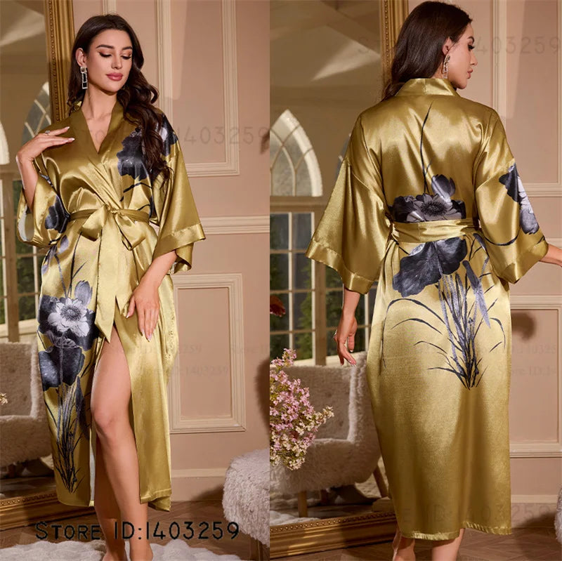 Peignoir long satin rayon soie glacée Femme