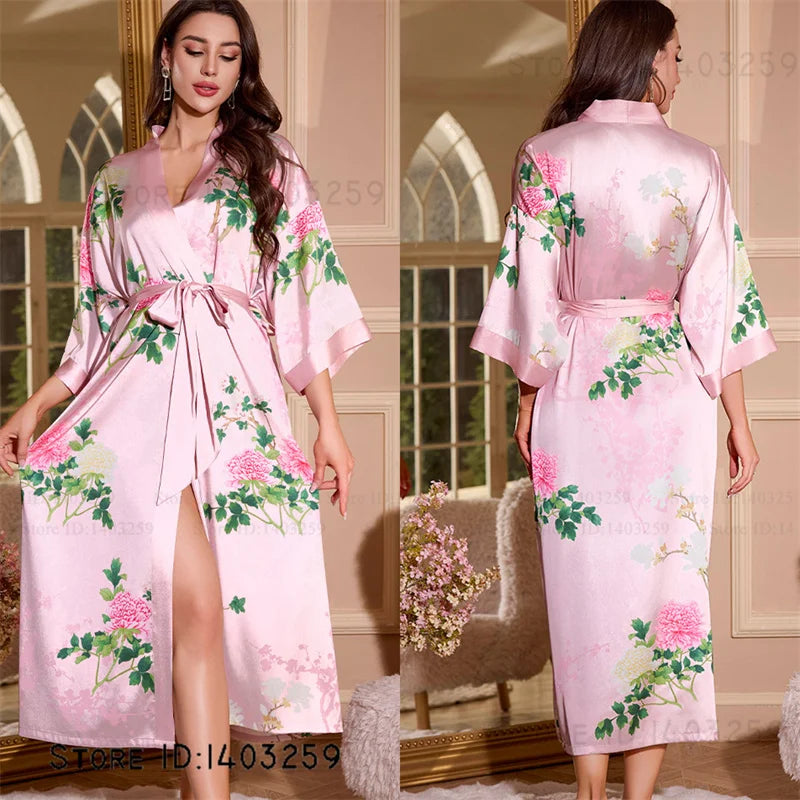 Peignoir long satin rayon soie glacée Femme
