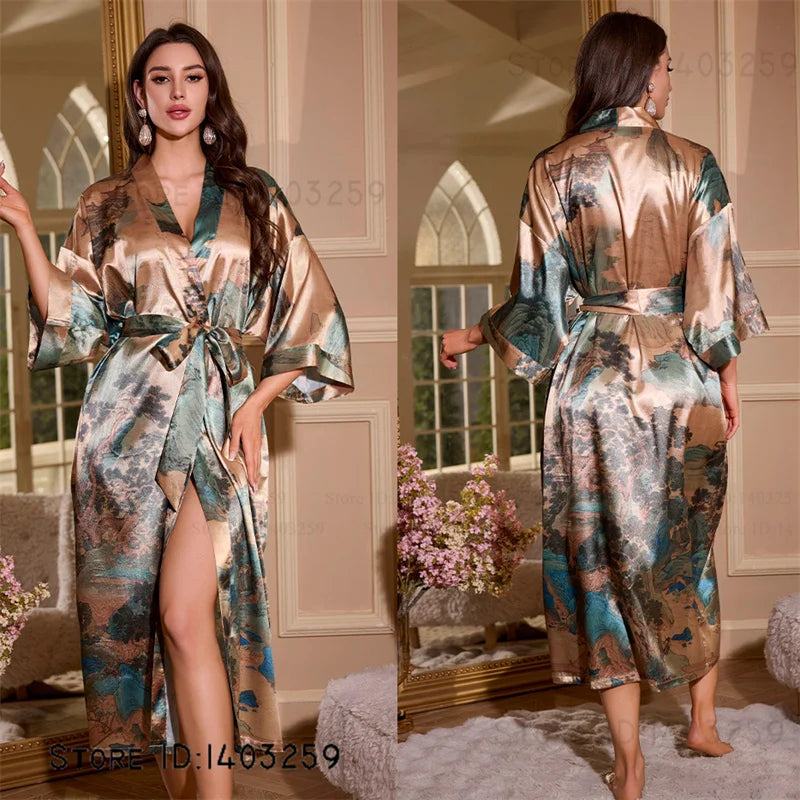 Peignoir long satin rayon soie glacée Femme