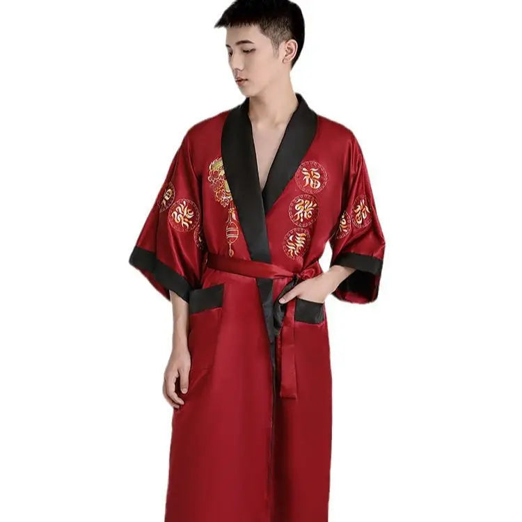 Peignoir style chinois satin polyester homme