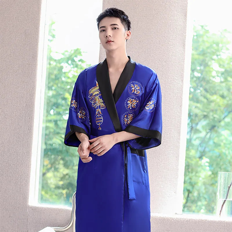 Peignoir style chinois satin polyester homme