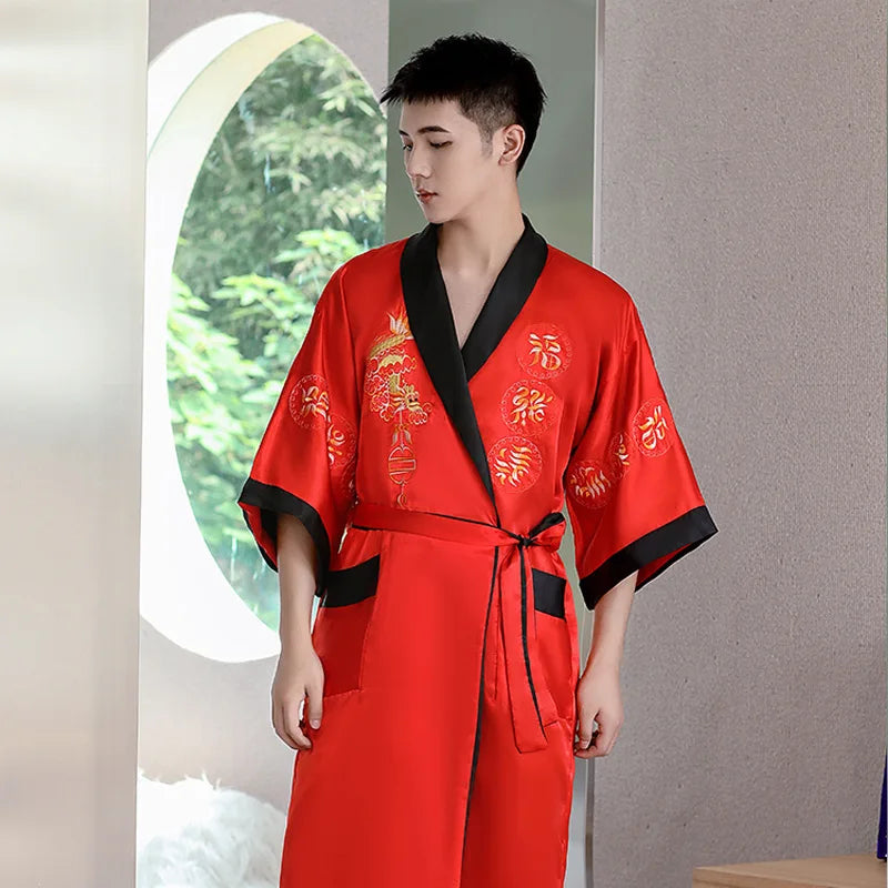 Peignoir style chinois satin polyester homme