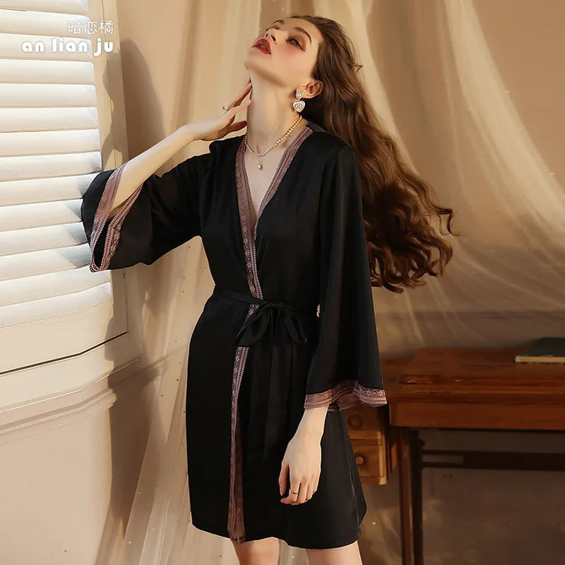 Peignoir Court Satin Printemps/Été Polyester/Élasthanne Femme