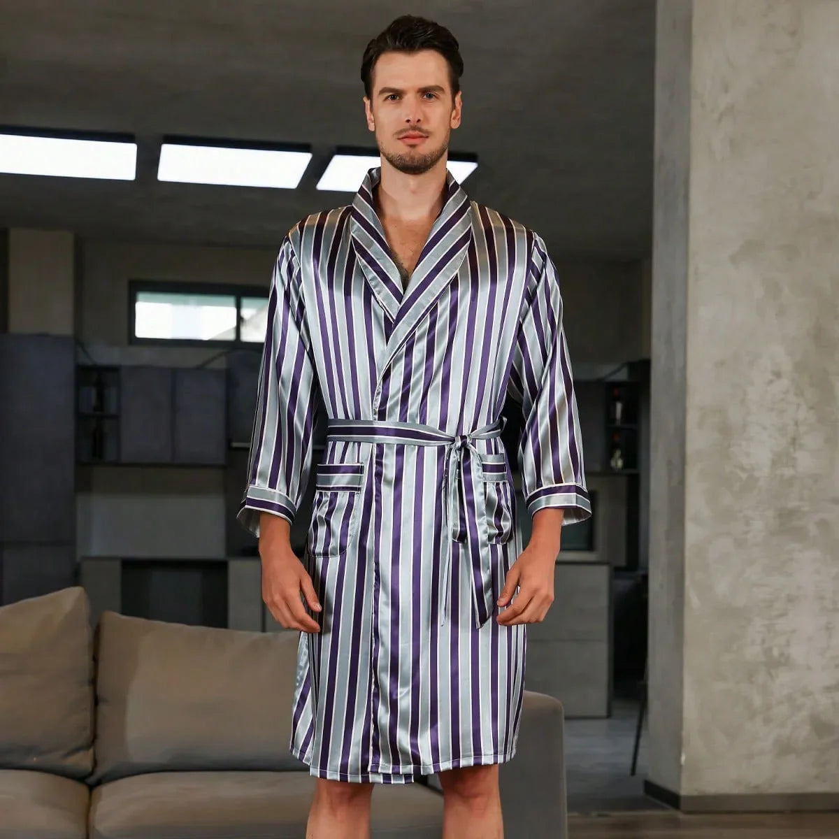 Peignoir court satin polyester homme