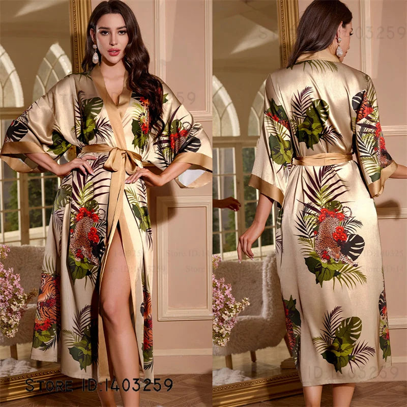 Peignoir long satin rayon soie glacée Femme