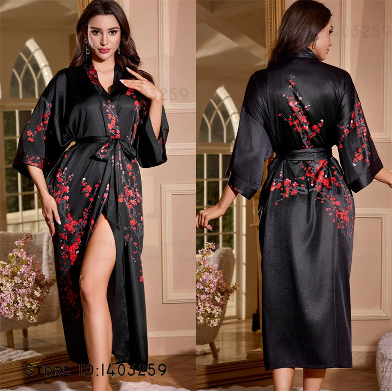 Peignoir long satin rayon soie glacée Femme