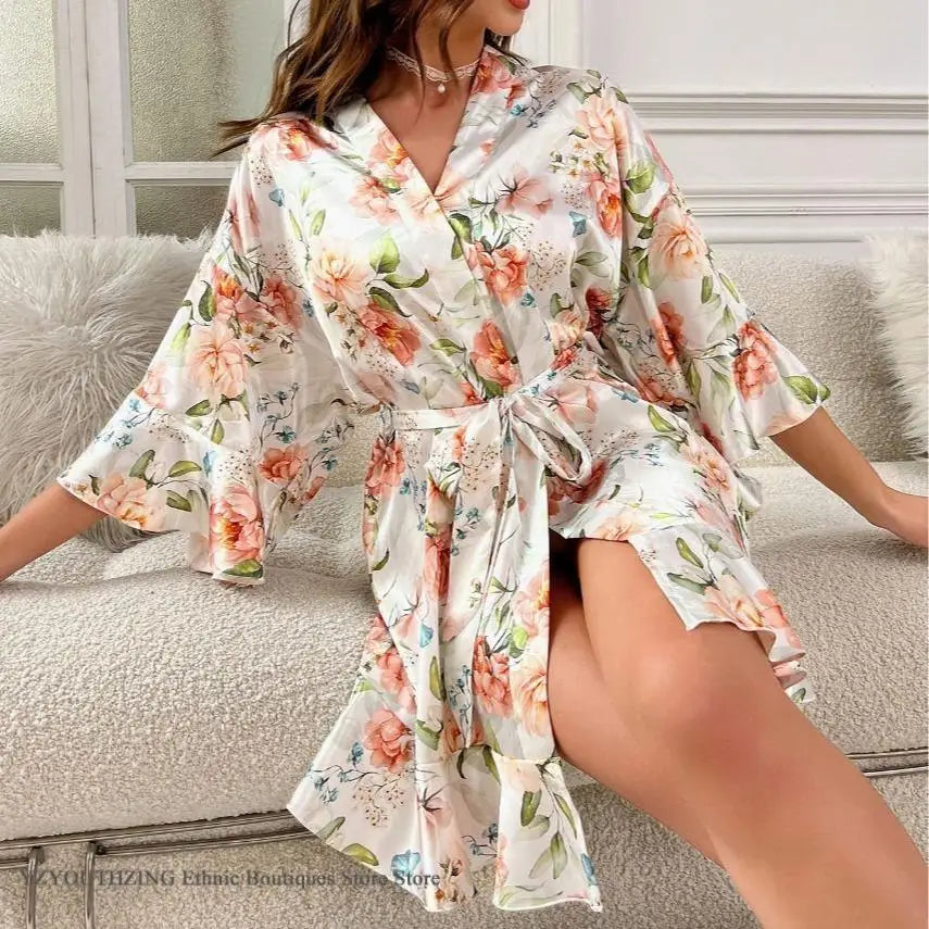 Peignoir imprimé fleur polyester Femme