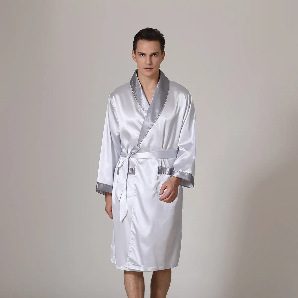 Peignoir court satin polyester homme