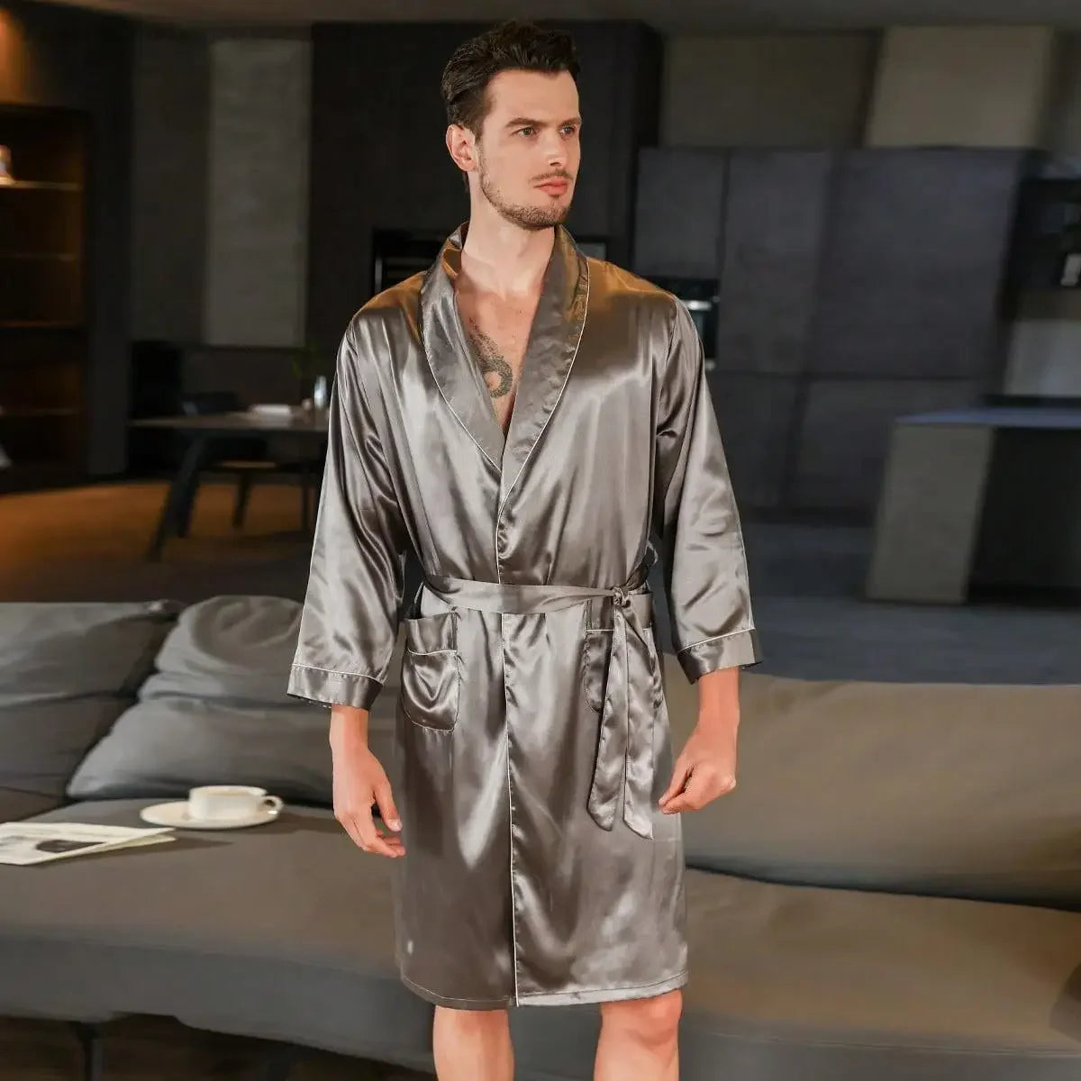 Peignoir court satin polyester homme