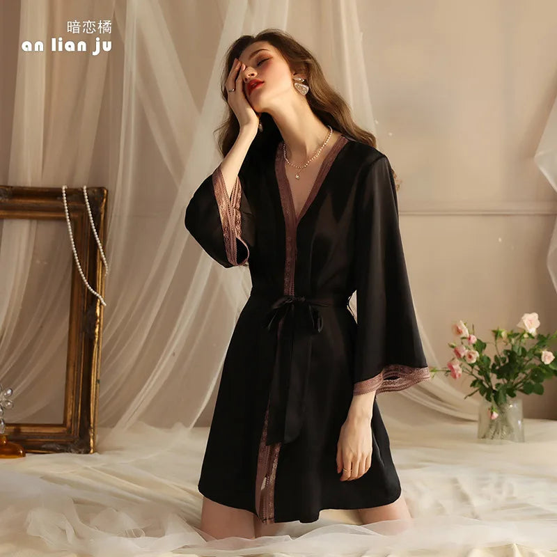 Peignoir Court Satin Printemps/Été Polyester/Élasthanne Femme