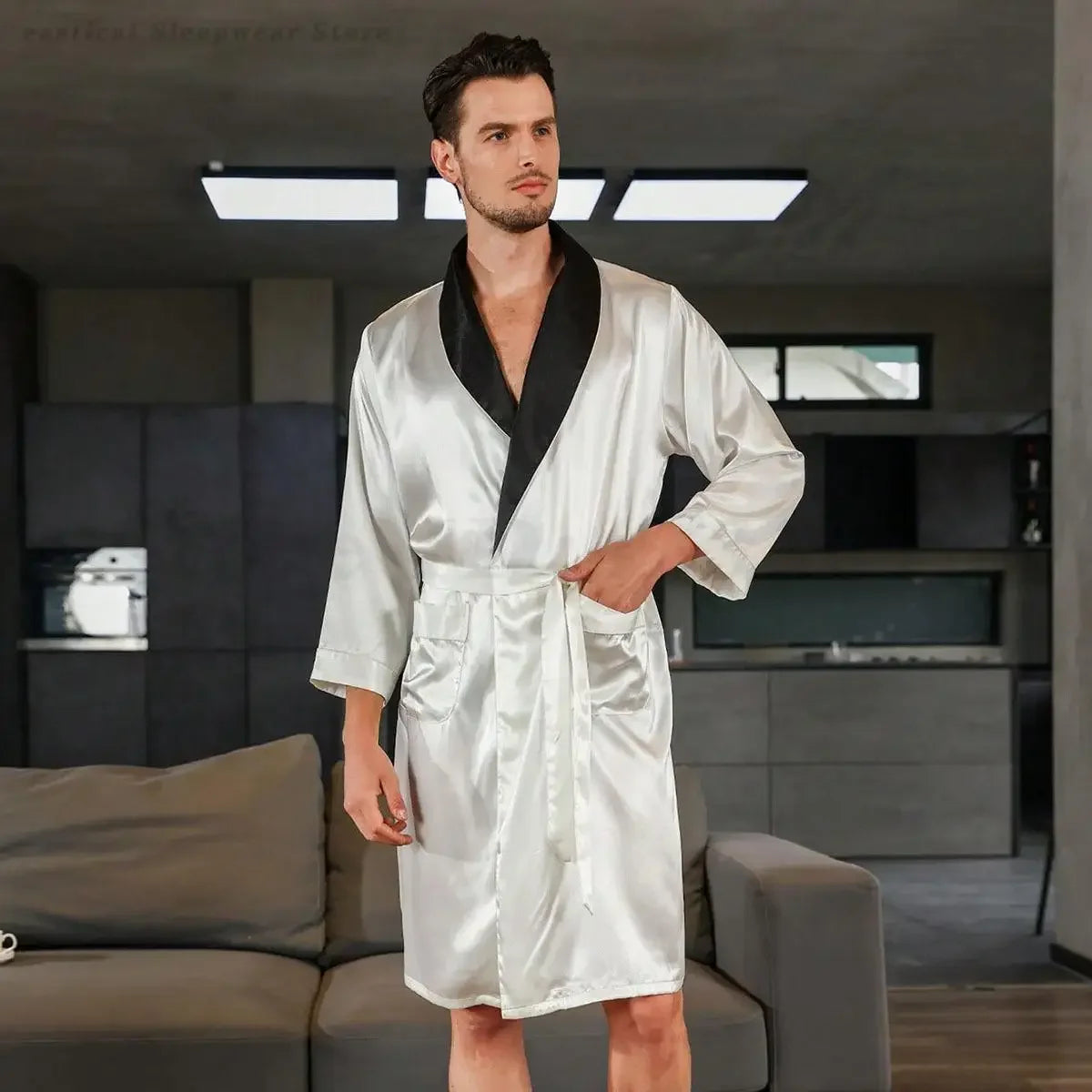 Peignoir court satin polyester homme