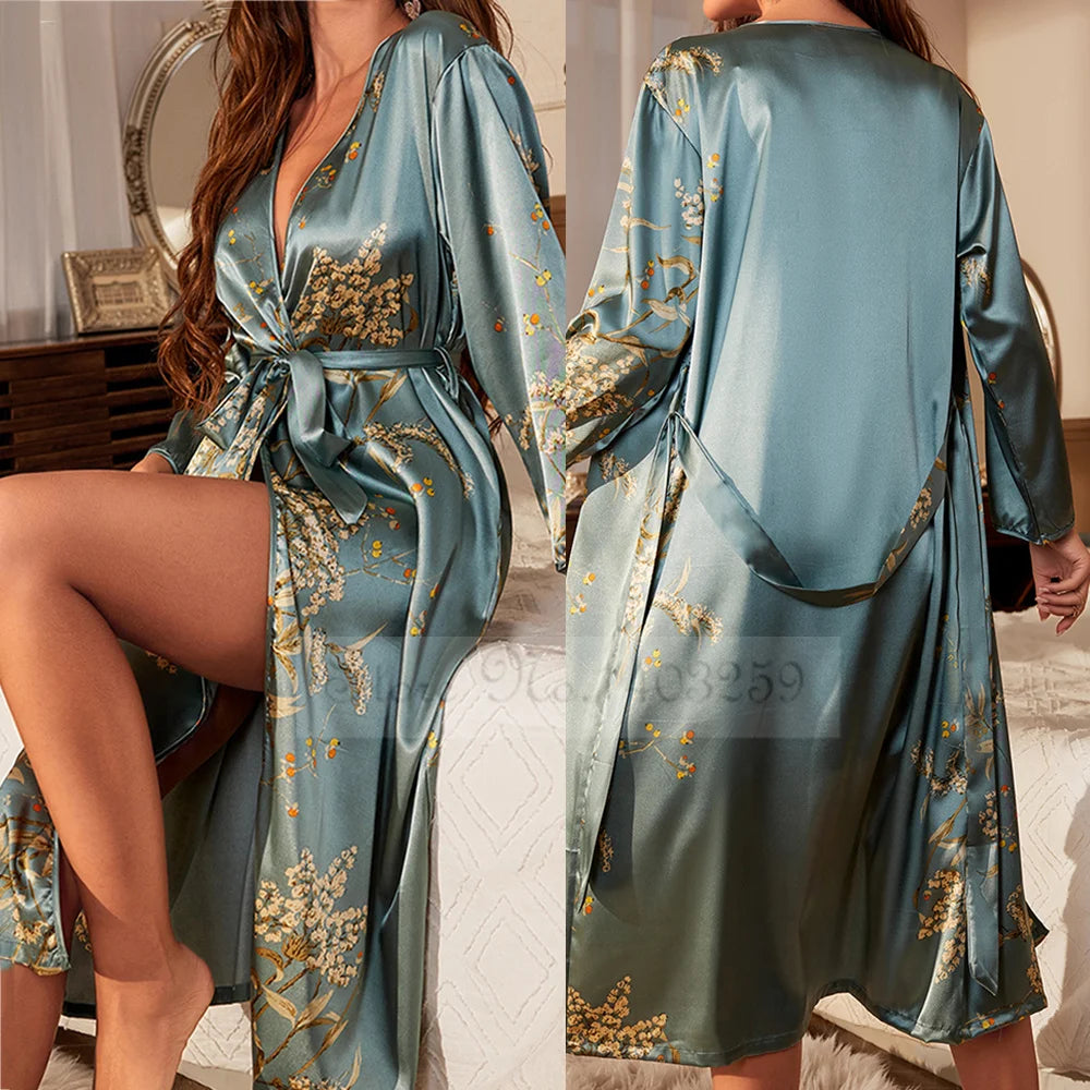 Peignoir satin long polyester Femme