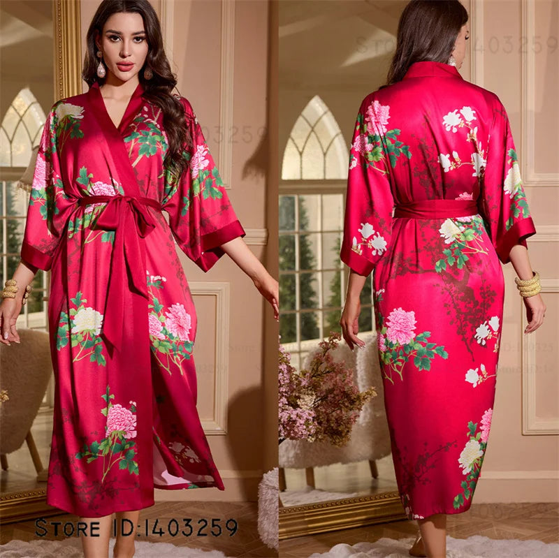 Peignoir long satin rayon soie glacée Femme