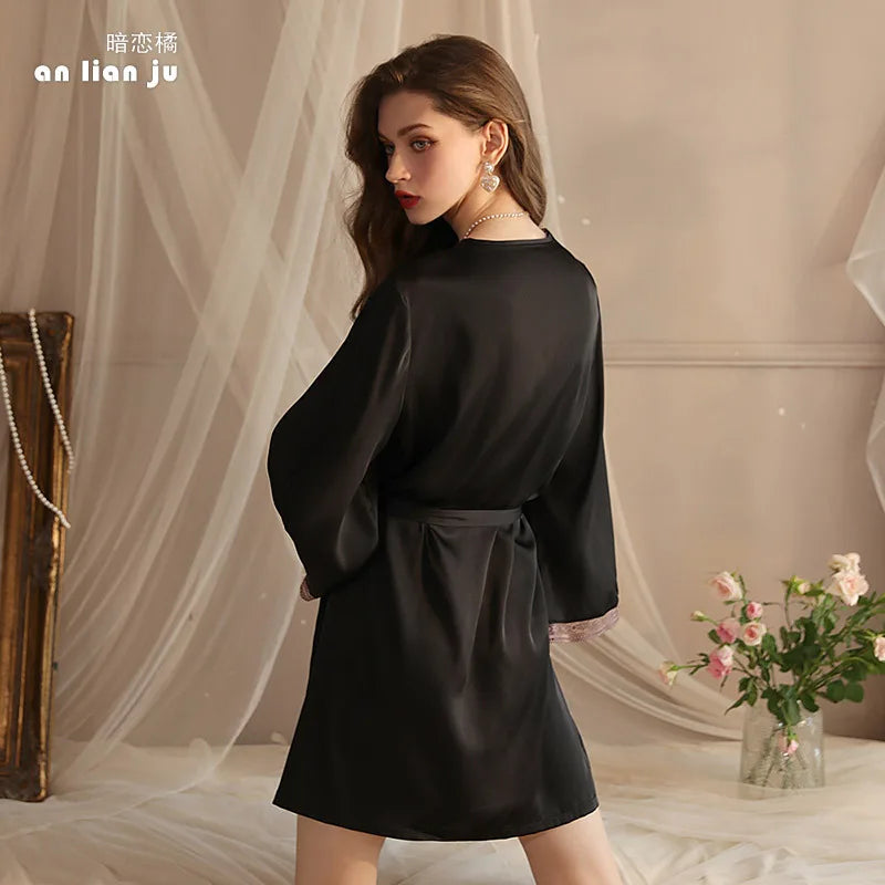 Peignoir Court Satin Printemps/Été Polyester/Élasthanne Femme