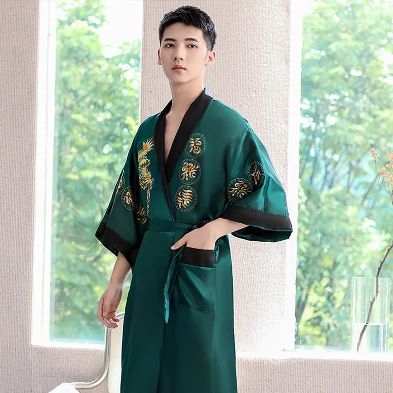 Peignoir style chinois satin polyester homme