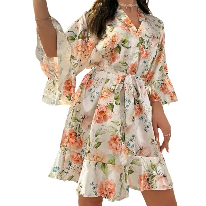Peignoir imprimé fleur polyester Femme