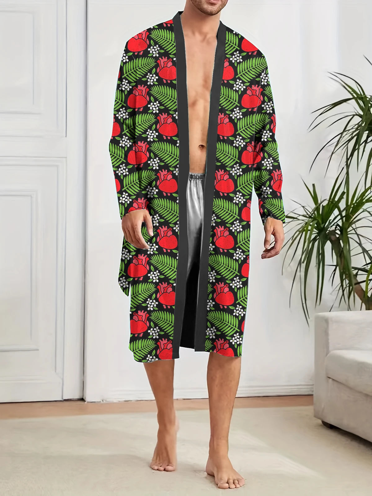 Peignoir printemps/automne imprimé feuille Polyester Homme