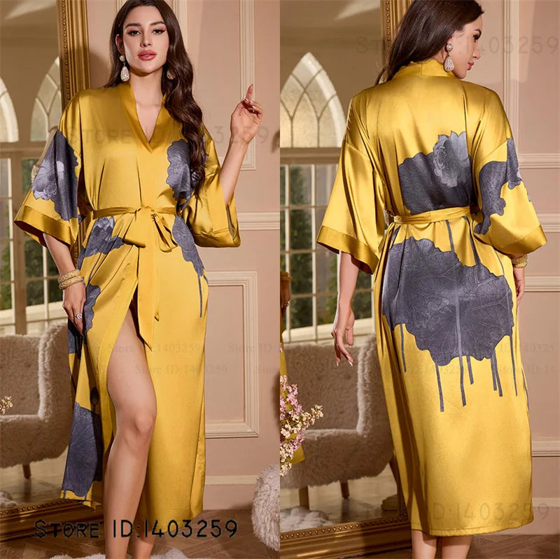 Peignoir long satin rayon soie glacée Femme