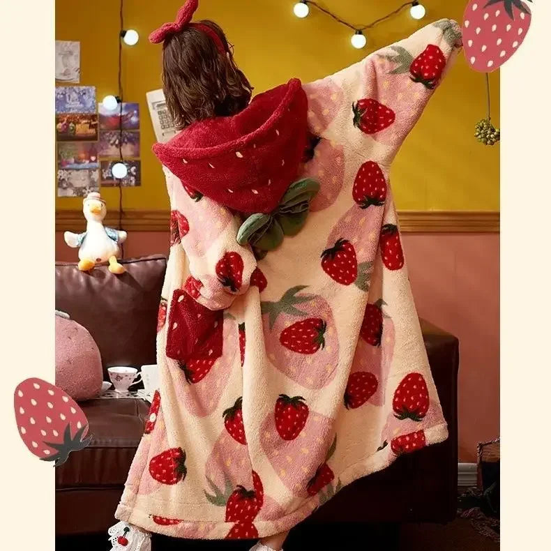 Peignoir Flanelle Fraise Femme