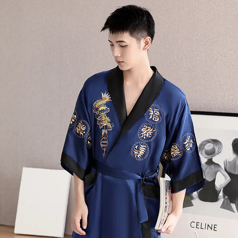 Peignoir style chinois satin polyester homme