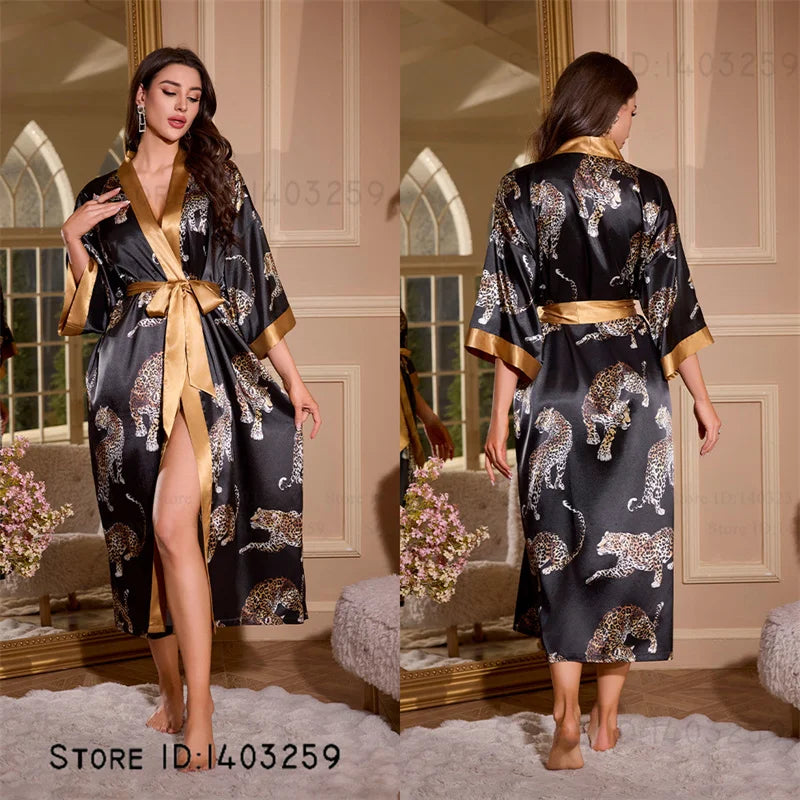 Peignoir long satin rayon soie glacée Femme