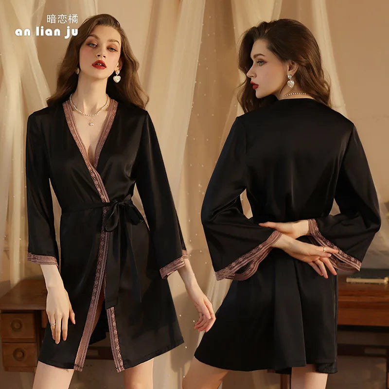 Peignoir Court Satin Printemps/Été Polyester/Élasthanne Femme