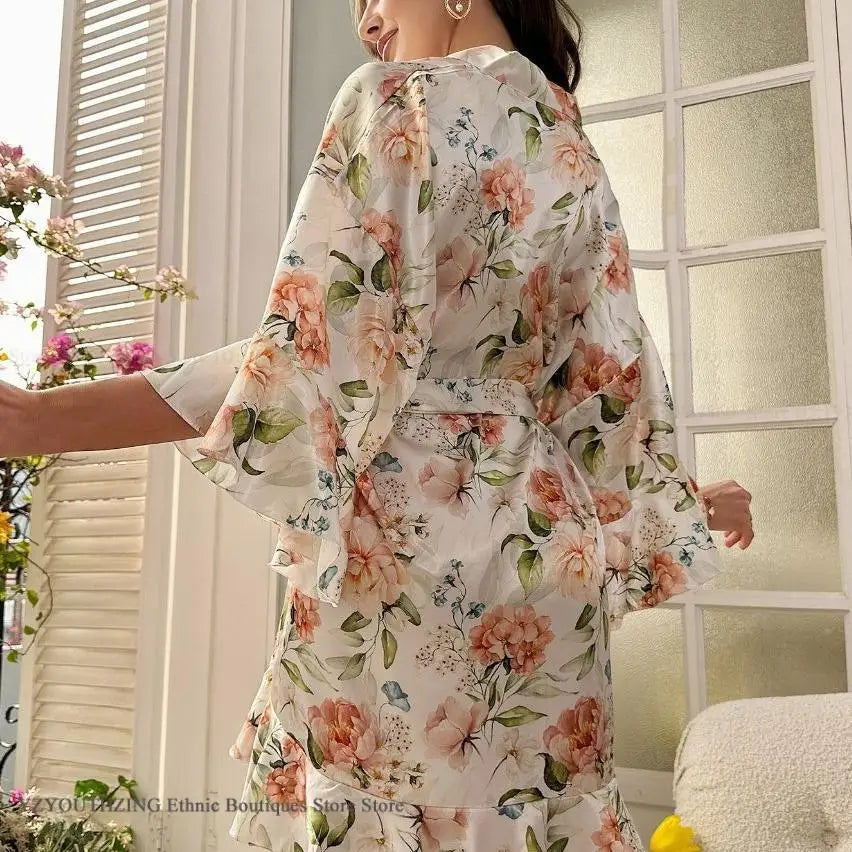 Peignoir imprimé fleur polyester Femme