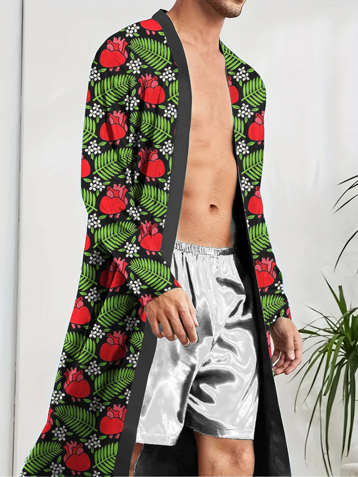 Peignoir printemps/automne imprimé feuille Polyester Homme