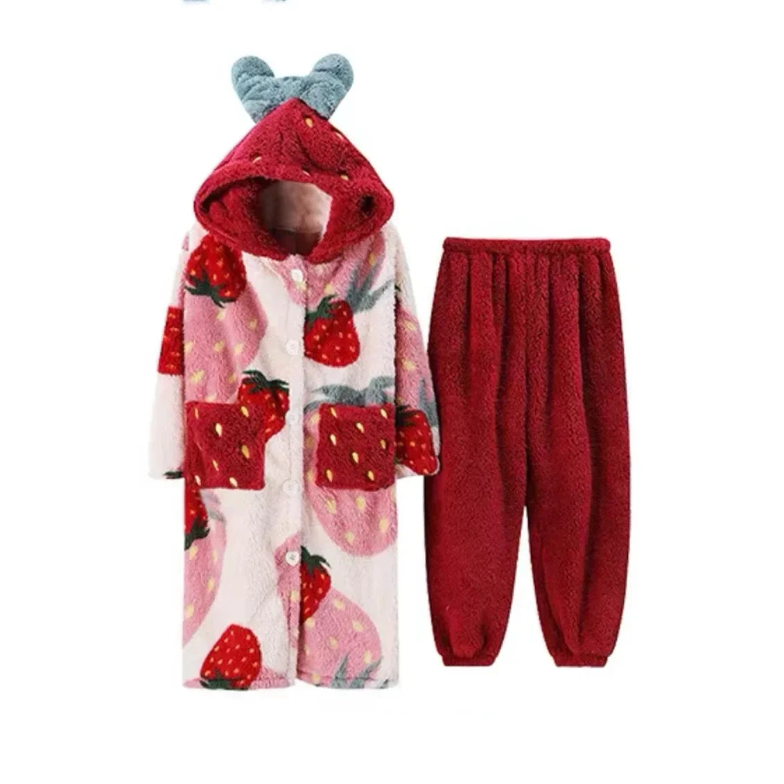 Peignoir Flanelle Fraise Femme