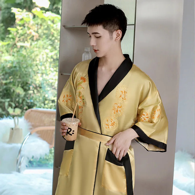 Peignoir style chinois satin polyester homme
